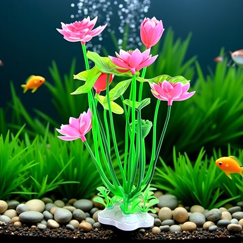 Image of 1pc Pink Artificial Water Plants,Plastic Artificial Lotus Fish Tank Ornament,Aquatics Grass Flower Simulation Wedding Favors,Plastic Plants for Party Fish and Aquatic Pets Aquarium Decor