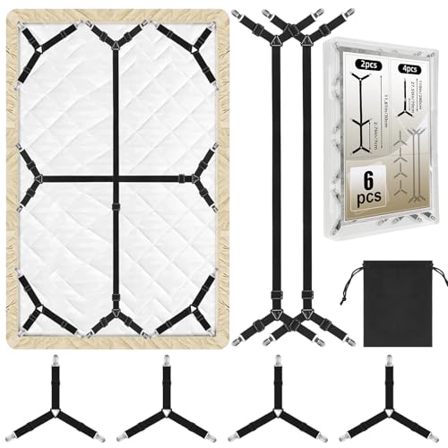 6Pcs Bedsheet Mattress Straps Grippers Bed Sheet Holders Mattress Clips for Corners Fitted Sheets Bedding Accessories Bottom Sheet Clip Stay Tight Suspenders Elastic Strap Fasteners from Sliding