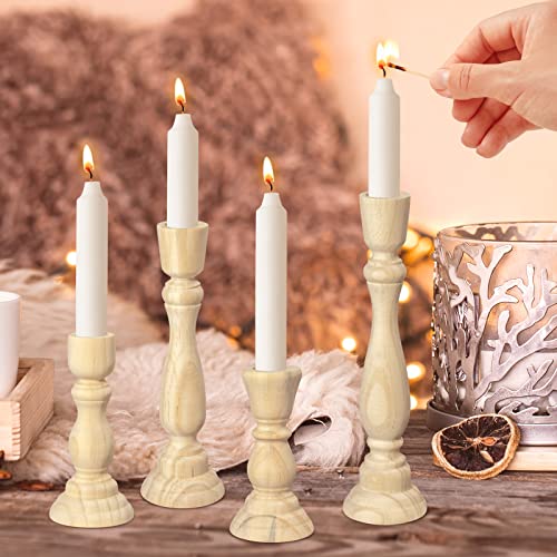 Sduseio 4 Pieces Wooden Candle Holders Candle Stands Wooden Farmhouse Candle Holders Set Unfinished Candlesticks Wood For Pillar Candles Country Style,A #TOP3