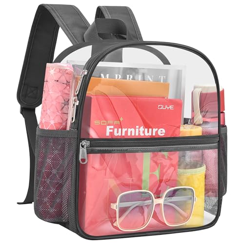 Image of Busiuw Clear Backpack for Stadium Events 12x12x6 Mini Small Sports Fan Backpacks with Front Pocket for Concert Sport Events Work Travel(Charcoal Gray)