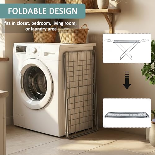 Image of Kuber Industries Extra Strong 5.8 Kg Foldable Metal Clothes Drying Stand for Indoor & Outdoor | Laundry Rack, Clothes Dryer Stand for Adult & Kid Cloth | Grey
