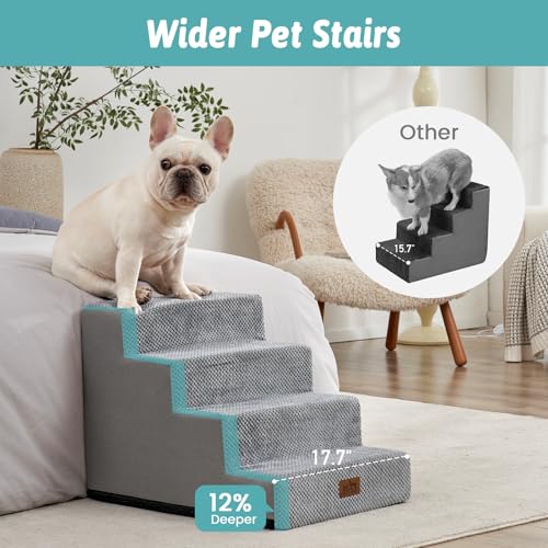 Image of COZY KISS Dog Stairs for Small Dogs, 4 Tier Wider Pet Stairs for Couch and Beds, 17.7 inch H Non-Slip Dog Steps for Old Cats, Puppy, Small Medium Dogs, 17.7x23.6x17.7 inch, Grey