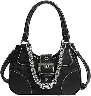 GRPKSSIB Women Y2K Tote Bag Contrast Shoulder Handbag Patchwork Design Top Handle Purse with Chain