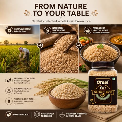 Image of Oreal Brown Rice 1 Kg, Full Bran Intact, Fibre-Rich Basmati Rice Jar