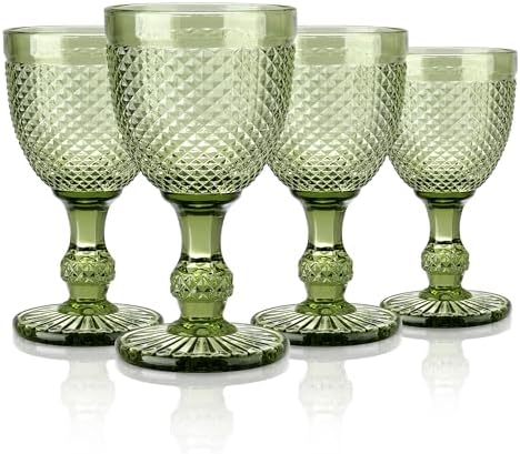 Joeyan Copas De Vino Vintage De Color Verde, Copas De Vidrio En Relieve De Color, Copas De Copa Con Diseño De Diamante, Juego De Cristalería Para Bar De Fiesta De Boda