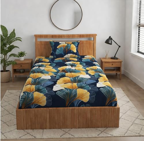 Image of Jashan Premium Glace Cotton 180 TC Flat Single Bedsheets for Summer Breathable | Wrinklefree (Size-60 X 90 Inch) with 1 Pillow Covers (Size-17 X 27 Inches, Green Beige)