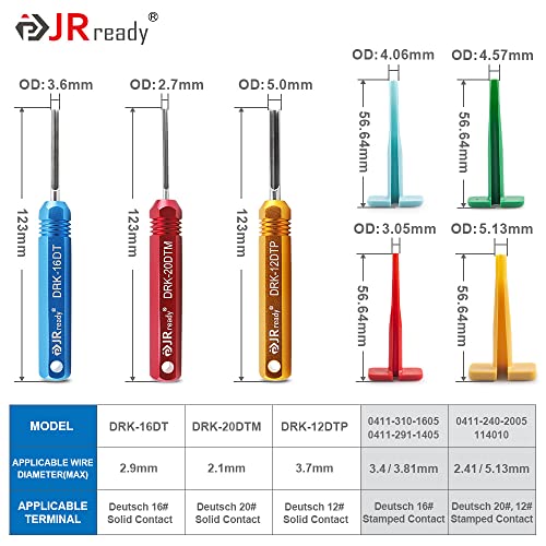Jrready St5236 Deutsch Pin Extractor Tool For 16#12#20# Solid/Stamped Contacts 12-22 Awg, Terminal Removal Tool Kit With Steel Drk-Rt1 For Deutsch Dt,Dtm,Dtp Series Connector 13Pcs #TOP1