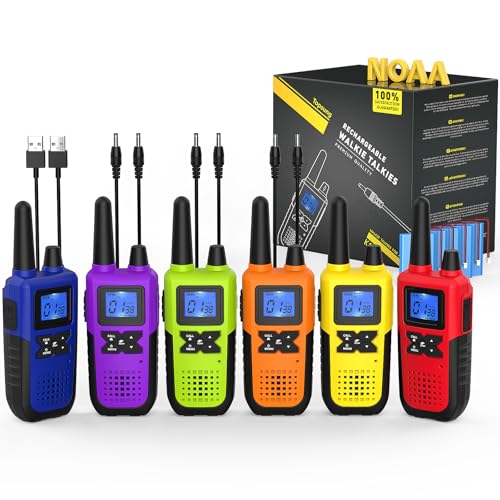 Topsung Walkie Talkies for Adults Long Range Rechargeable with NOAA Weather Alert Multi-Purpose 2 Way Radios 6 Pack for Team Work Seniors Care Kids Adventure Family Camping Hiking Skiing Cruise