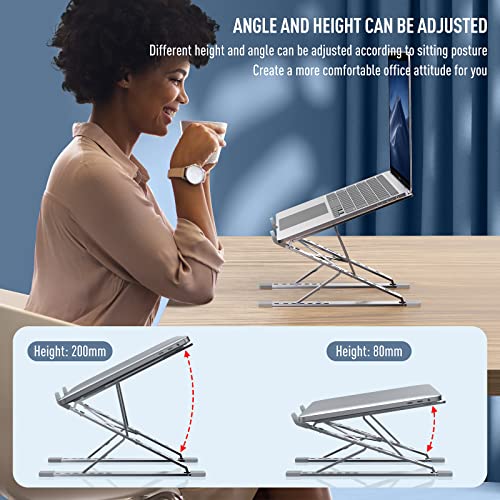 Vajun Portable Laptop Stand For Desk, Foldable Travel Laptop Stand, Ergonomic Computer Stand For Laptop Notebook, Compatible With Macbook Air Pro, Hp Lenovo Dell 10-15.6 Inch Laptops Tablets (Silver) #TOP2