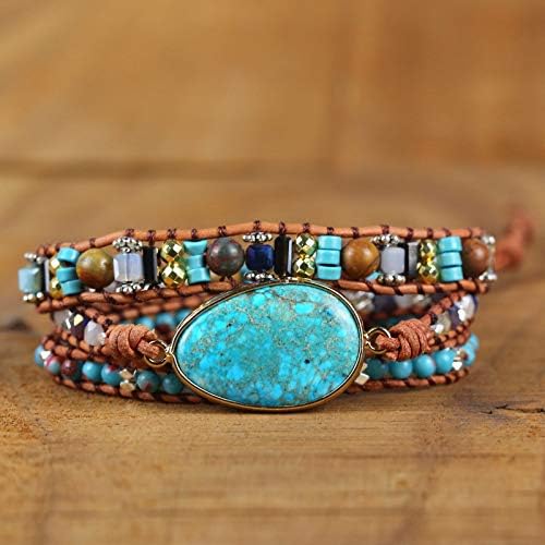 ZOSOJONA Handmade Boho Wrap Bracelets Natural Turquoise Crystal Stone Variety Beaded Strand Bracelet - Image 2