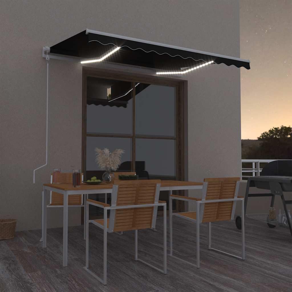 Festnight Store banne Motorisé 3,5 x 2,5m Store banne Aluminium avec LED Intégré Auvent de Terrasse Rétractable aux UV/Vent/Eau pour Patio Balcon-Anthracite-350 x 250 cm