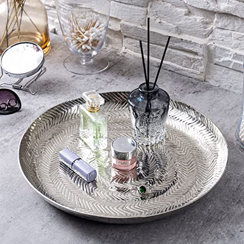 Mygift KIT3130SIL 13 Inch Round Deluxe Modern Etched Design Silver Tone Metal Serving Tray thumb #2