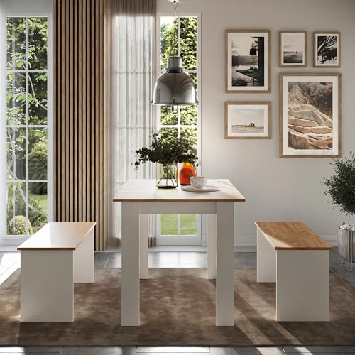 Vicco Gruppo panca ad angolo Sentio, Rovere bianco/dorato, 112 x 73.6 cm con 2 panche - 6