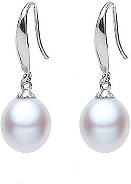 findout ladies sterling silver natural freshwater pearls 8-10mm water drop earrings, for women girls