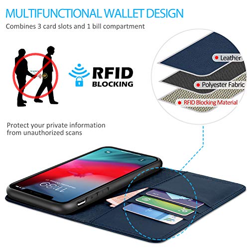 image for SHIELDON iPhone Xs Case, Genuine Leather Wallet Case Auto Sleep Wake F