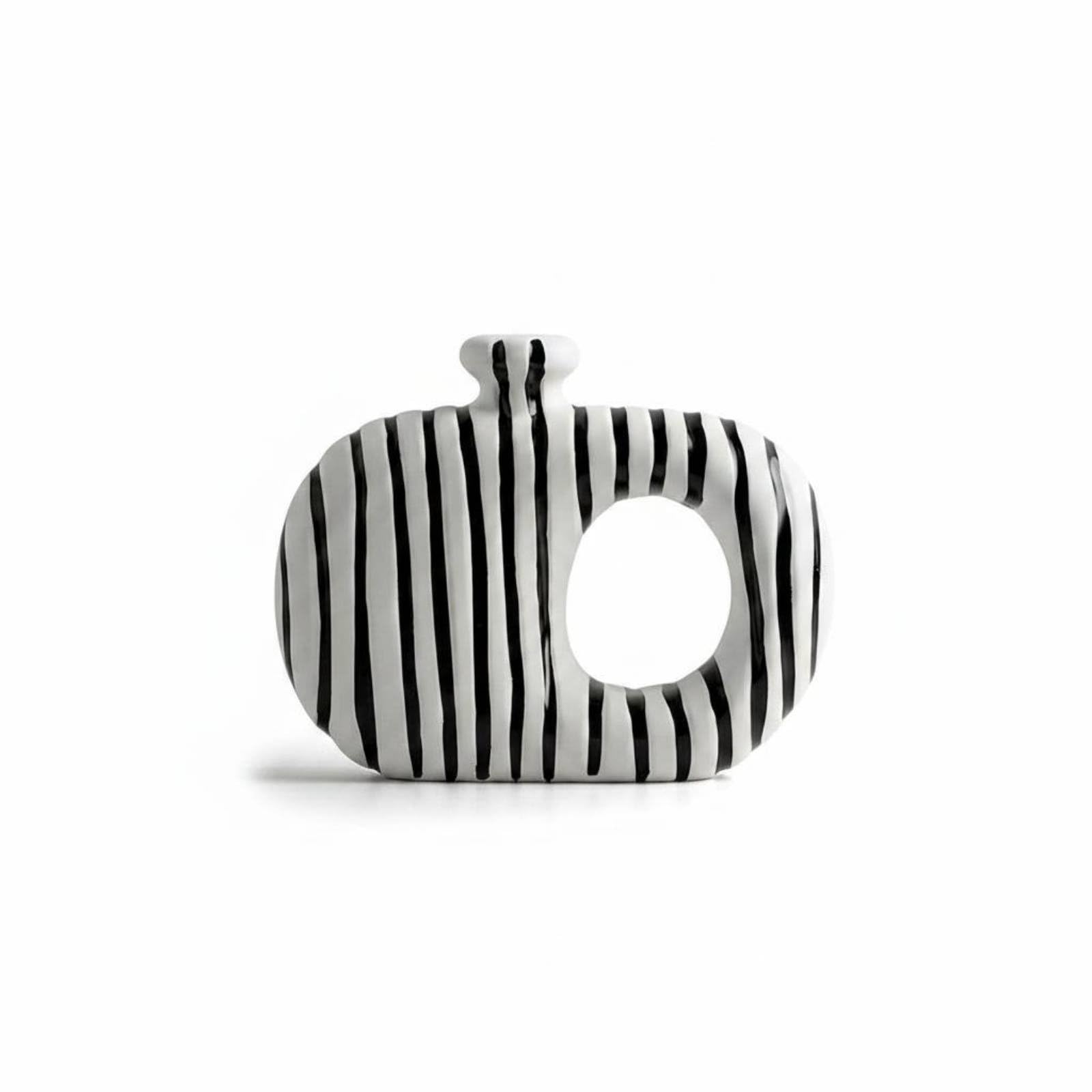 Vase rayé contemporain en céramique noire mate pour décoration de table moderne