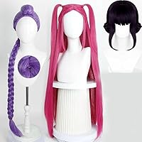 Anime Dem Hunte Cosplay Wigs for Girls,Rumi Mira Zoey Purple Braided Halloween Costume Hair Accessory,long Straight Wig with Bangs Women Pink Hair Adults (Rumi)