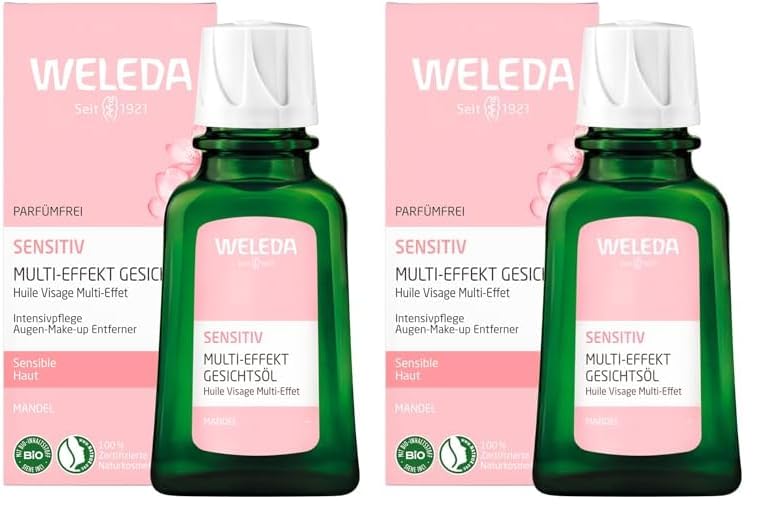 WELEDA Bio Mandel Sensitiv Gesichtsöl, intensives Naturkosmetik Bio Pflegeöl gegen unreine Haut, Hautirritationen und zur Make-up Entfernung, für Neurodermitiker geeignet (1 x 50 ml) (Packung mit 2)