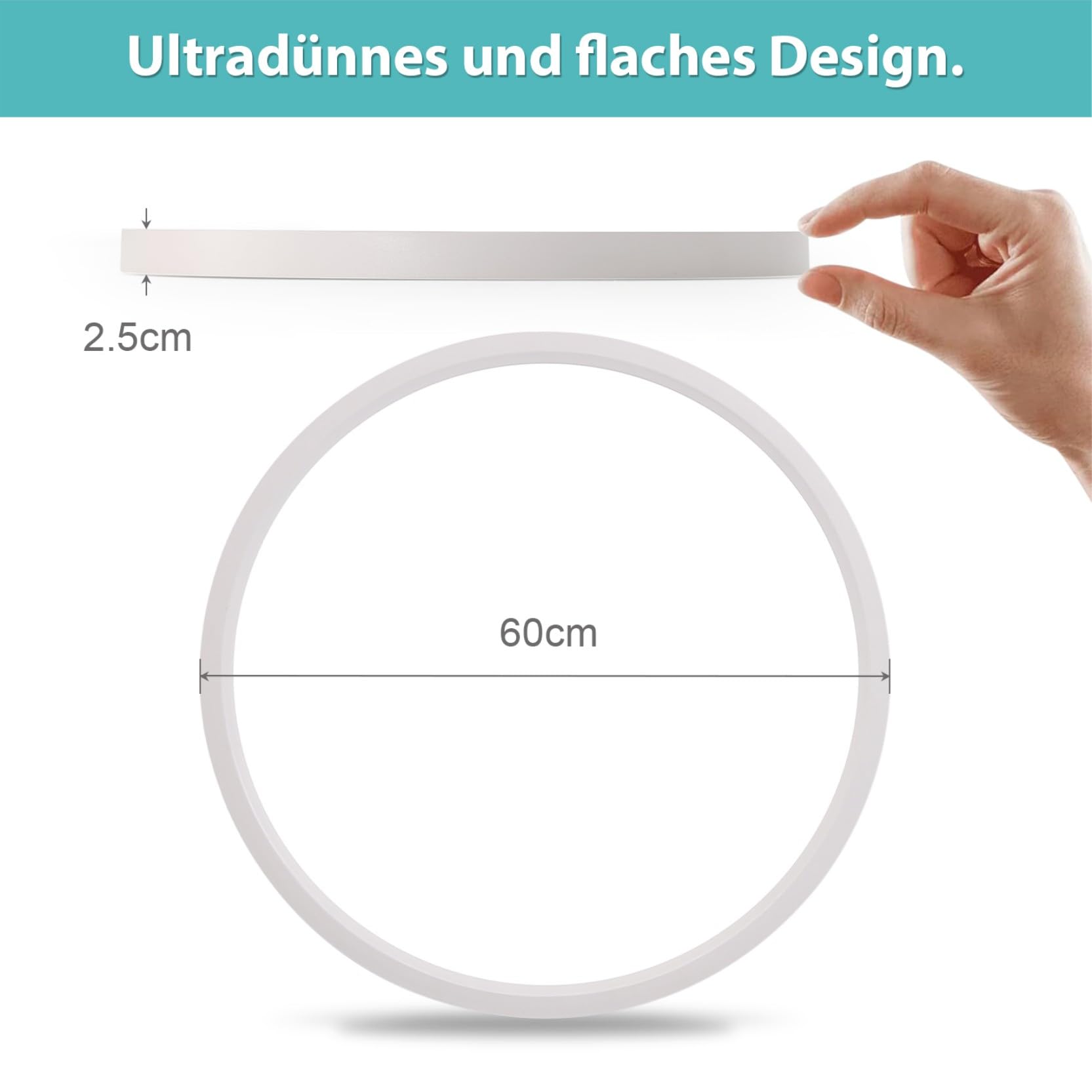 JDONG LED Deckenlampe 72W Dimmbar Rund Weiß Deckenleuchte 60CM mit Fernbedienung Modern Schlicht Decken Ultra Dünn 2.5CM Ideal für Wohnzimmer Schlafzimmer Küchen Arbeitszimmer Esszimmer Badezimme