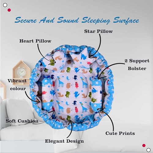 Image of Kwitchy Baby Bedding Set New Born Baby Bed | Mattress | Mosquito Net | Gadda Set | Bed | Cotton | Essential Combos | Gift Pack | Boys & Girls (0-6 Months) Blue (4PCS Set)