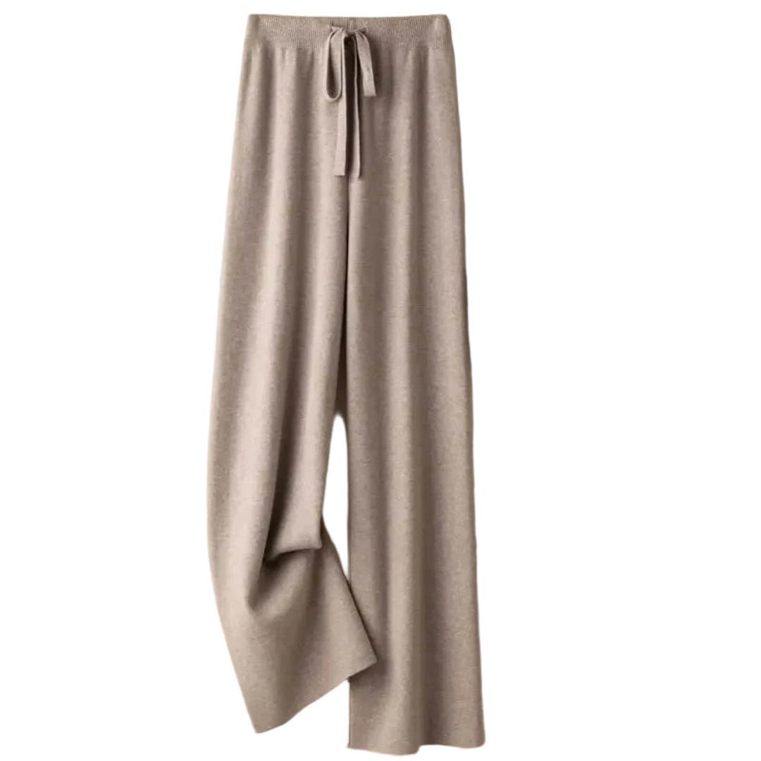 Womens Winter Knitted Wide Leg High Waist Straight Thick Casual Floor Length Trousers Pants Light Camel Small