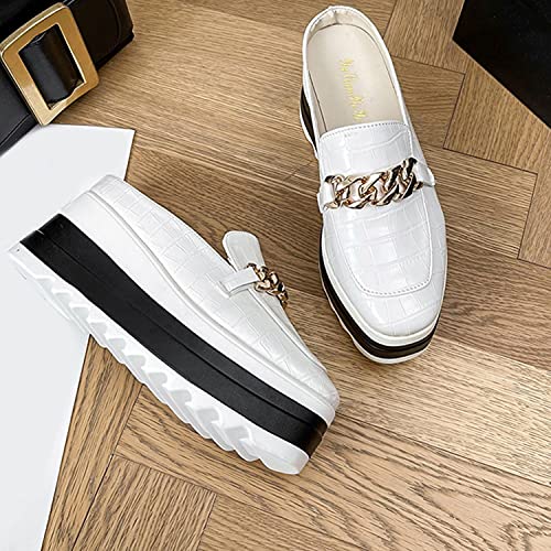 Hbeylia Platform Mule Slippers Shoes For Women Ladies Fashion Snake Leather Metal Chain Square Toe Chunky Bottom High Heels Slip On Loafers Sandals Casual Flats Dress Walking Slides Shoes For Fall4