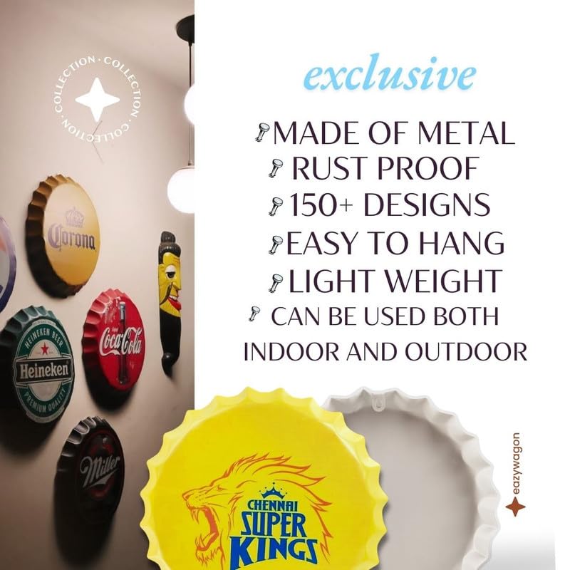 Image of EAZYWAGON Decorative Metal Bottle Caps Wall Sign Plates - 14X14 Inches - C SK | Metal Wall Hanging Bottle Cap for Home, Farmhouse, Bar & Cafe Decoration | Vintage & Retro Look Plaques