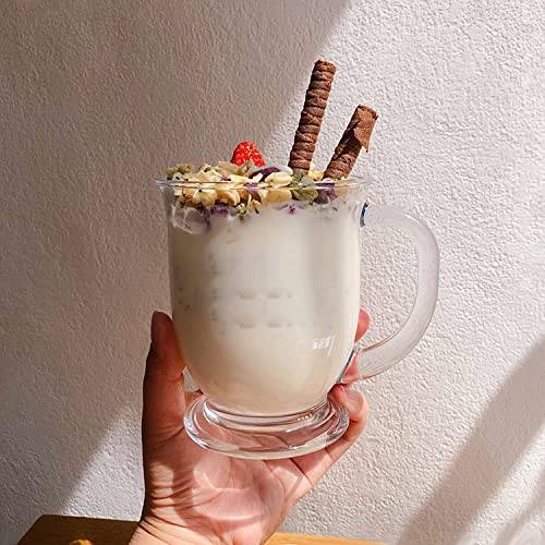 Image of 450 ML Glass Coffee Mug Set, with Convenient Handle, Tea Glasses for Hot /Cold Beverages, Thermal Shock Resistant, Tempered Glass, Mugs for Cappuccino Pack of 2 (PN - 04, 2 Count (Pack of 1))