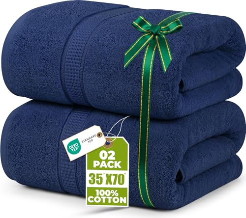 Utopia Towels Luxurious Jumbo Bath Sheet 2 Piece, 600 GSM, 35 by 70 Inches, 100% Ring Spun Cotton, Highly Absorbent and Quick Dry Extra Large Bath Towel, Super Soft Towel, Navy