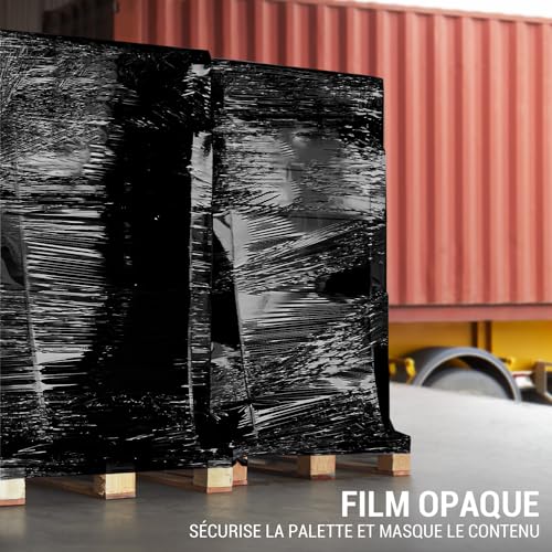 Waytex Schwarze Folie, 500 mm x 250 m, Stärke 25 Mikron, Rolle 3,2 kg, dehnbar 150 bis 200%, für Profis, Paletten, Karton, Produkte