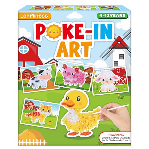 Lonfliness 8PCS Poke-in Craft and Art Kit for Kids No-Mess Fabric Sewing Art Girls Boys 4-12 Puzzle Puncture Painting DIY Toy Gifts for Creative Activity Game Birthday Party (Farm Animal)