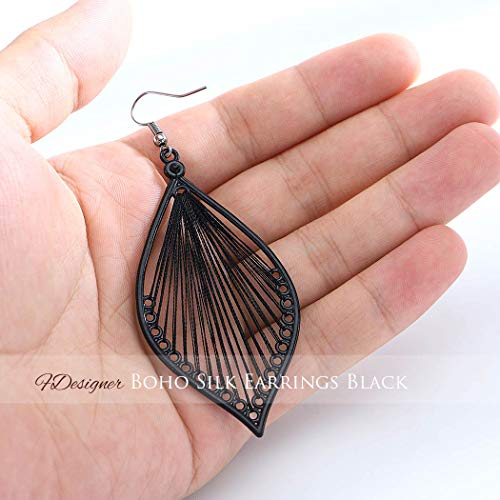 Boho Woven Geometric Earrings Drop Black Jewelry Fashion Silk Earring Dangle for Women3