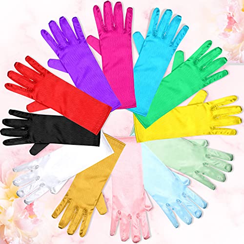 Geyoga 12 Pairs Princess Silky Satin Gloves Princess Dress up Long Gloves for 3-8 Years Old Girls, Wedding, Formal Pageant2