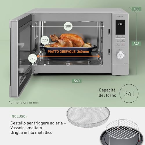 Panasonic NN-CD88QSEPG Forno A Microonde Combinato Air Fry Con Grill Al Quarzo 34L, 1000W, Scongelamento Automatico, Genius Sensor, Acciaio Inox, Argento - 4