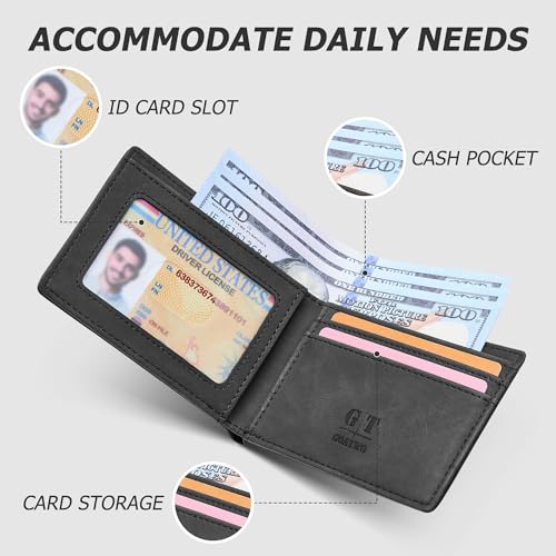 Image of Gostwo Mens Slim Bifold Wallet, RFID Blocking with ID Window & Card Slots | Faux Leather, Slim Front Pocket Fit, Multi Card Slots, RFID Privacy Protection, Gift for Men, Boy, Teen