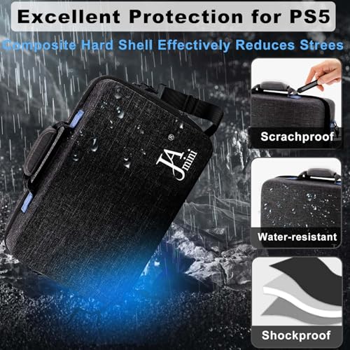Image of jamini Hard Shell Carrying Case for PS5, PS5 Pro, Travel Case for Ps 5 Console Controller, Shockproof Protective Storage Bag for Playstation 5 Disk Digital Edition, Headset, Base, Accessories(Black)