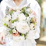 HiiARug Bridal Bouquets for Wedding, Artificial Peony Rose Artificial Flower Bouquet Bride...