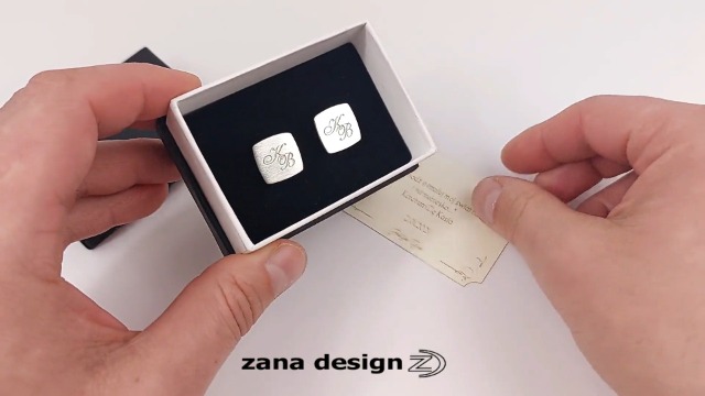 Mancuernillas de plata grabadas personalizadas para hombre miniatura 7