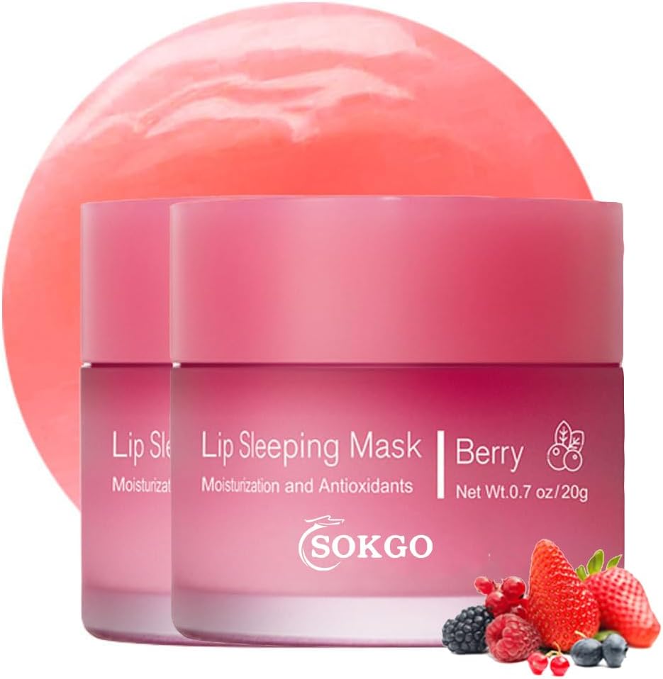Loske Sleeping lip mask, Nourish & Hydrate Lip Mask With Vitamin C, Antioxidants, Lip Balm, Lip Skin Care, Improve Lip Color, Reduce Lip Lines (2PCS Berry)