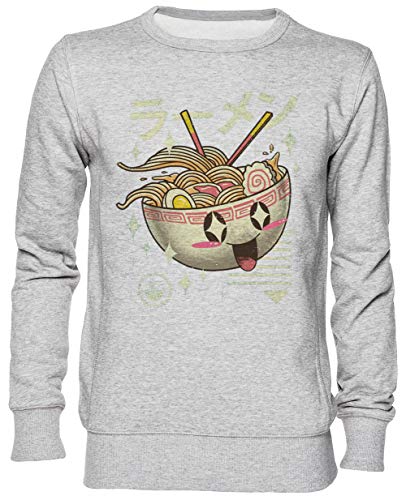 Sweat-shirt Kawaii Ramen gris en jersey unisexe taille L pour look decontracte au quotidien