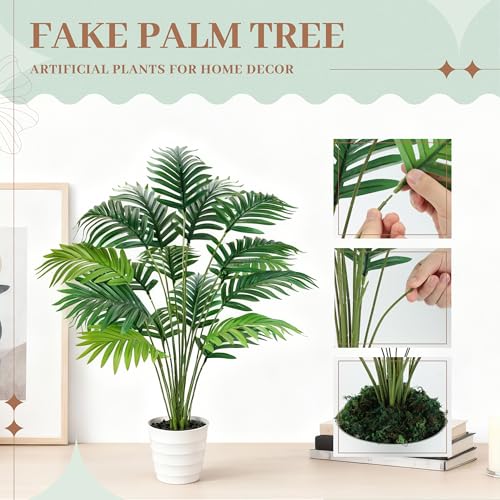 Der Rose 28" Fake Palm Tree Tall Artificial Plants Areca Faux Trees Indoor in White Pot for Home Office Living Room Floor Porch Balcony Decor - Image 5