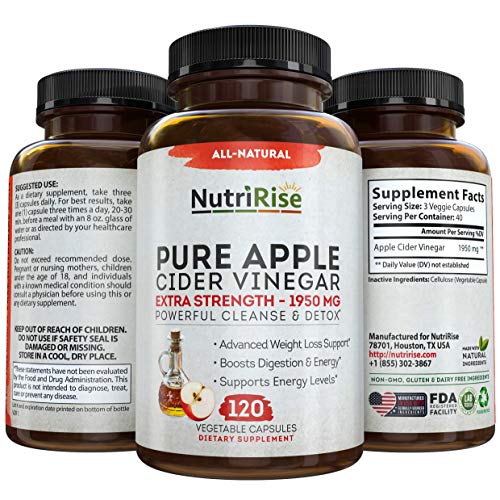 Apple Cider Vinegar Capsules for Weight Loss & Cleanse - 100% Pure Extra Strength 1950mg - 120 Natural Diet Pills for Women & Men for Bloating & Constipation Relief, Digestion & Energy Boost