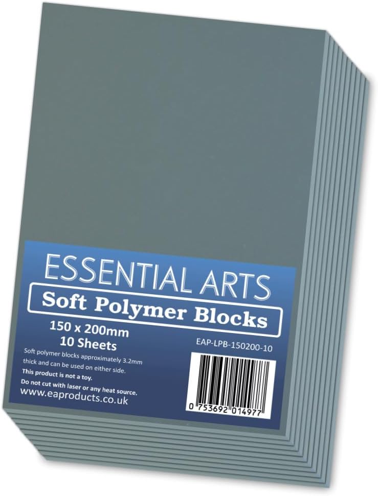 Double Sided Soft Lino Polymer Blocks 150 x 200mm Pack of 10 – 3.2mm Thick Super Soft Printing Sheets for Carving Art and Craft – by Essential Arts