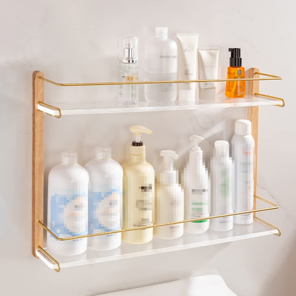 BAHELS Shower Caddy Solid Wood Heightened Bathroom Shelves No Punching Acrylic Wall-Mounted Shower Storage Holder Organizer Bathroom Organizer