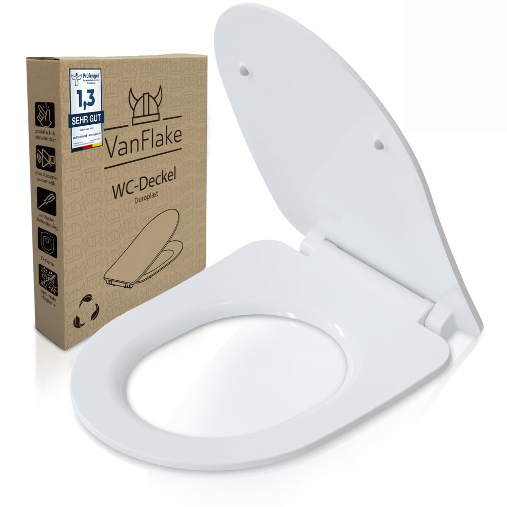Toilettendeckel D-Form Slim – Klodeckel in weiß mit Absenkautomatik & Schnellverschluss, antibakterielle Klobrille aus Duroplast, abnehmbarer WC Sitz für einfache Montage & Reinigung