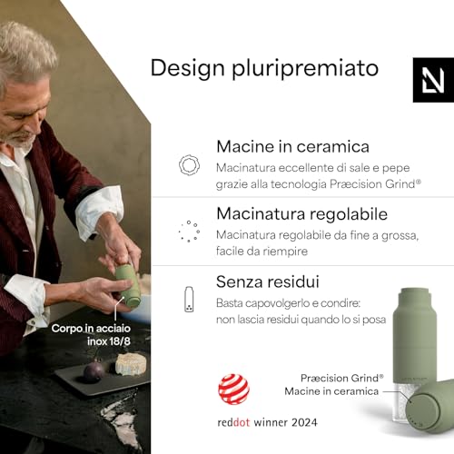 LARS NYSØM Set di macinini per sale e pepe in acciaio inox con macina regolabile I Bottiglia Design Set di macinini per spezie Manuale (Sage Green) - immagine 3