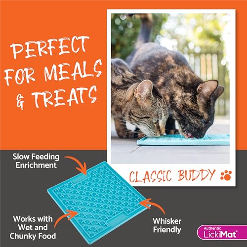 Image of Lickimat Classic Buddy, Cat Slow Feeder for Feline Boredom and Anxiety Reduction; Perfect for Food, Treats, Yogurt, or Peanut Butter. Fun Alternative to a Slow Feed Cat Bowl or Dish, Pink