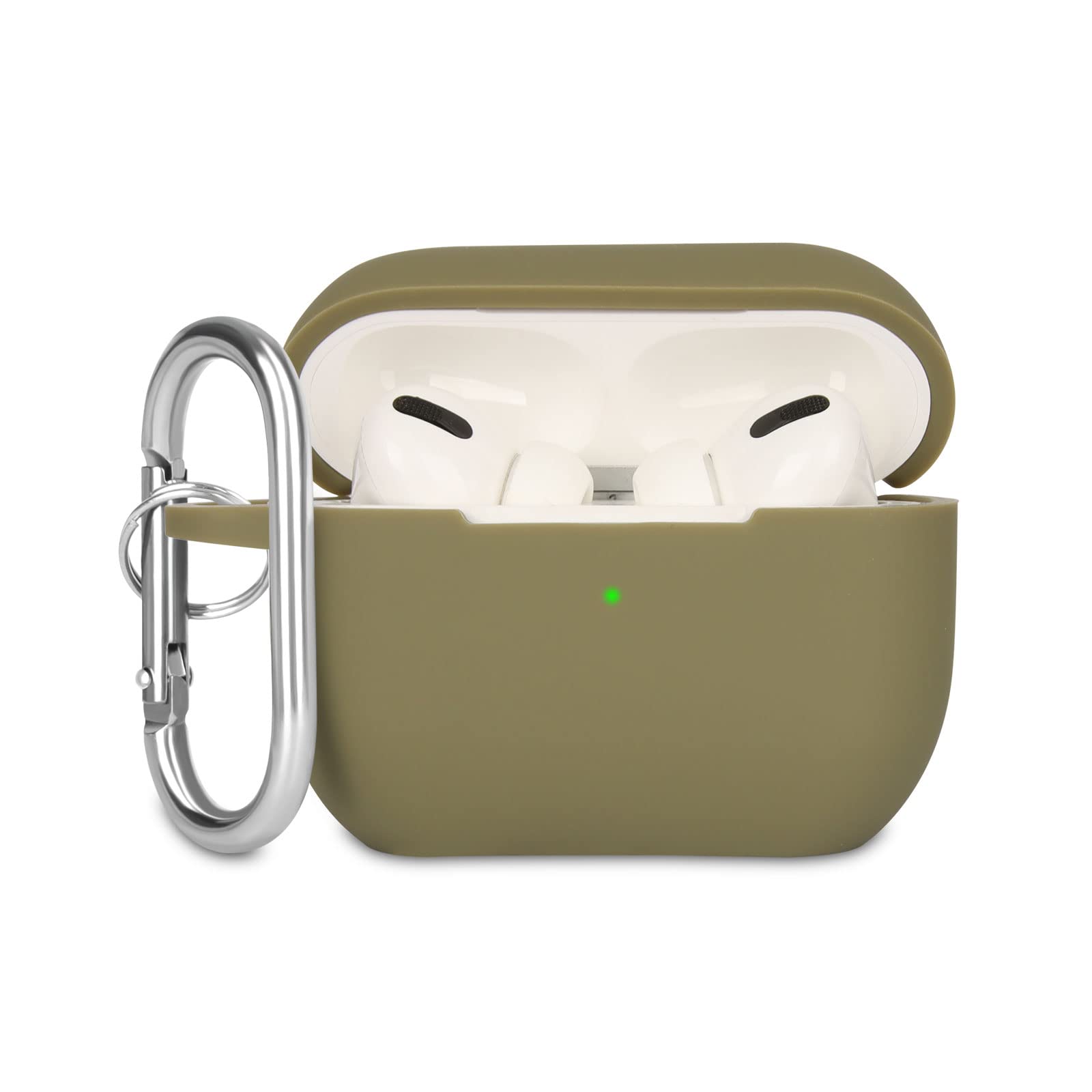 Protective Case Compatible with AirPods Pro Case, Anti-Shock Silicone Protective Cover, Soft, Non-Slip Protective Case for Airpods Pro 2019 with Carabiner, Army Green