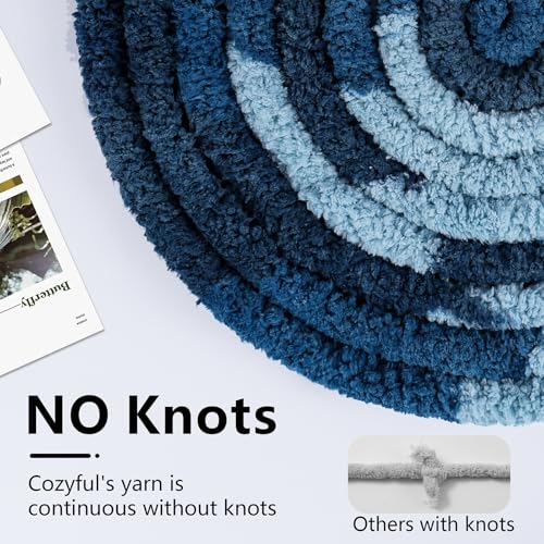 Image of Cozyful Chunky Yarn for Hand Knitting - #10 Chunky Chenille Blanket Yarn, Jumbo Big Thick Chunky Yarns for Crocheting, Tie Dye Bulky Knit Yarns, 8 Skein (20 yds 8 oz Each Skein), Navy & Multi Blue