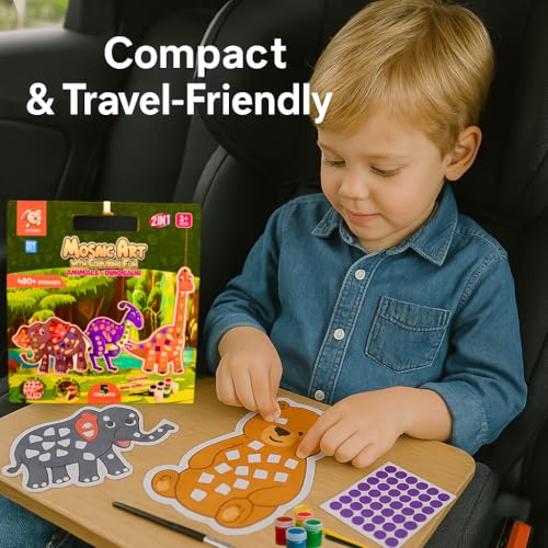 Image of Storio Mosaic Art & Craft Kit for Kids with Colouring Fun | Mirror Mosaic DIY Set with Animals & Dinosaurs Theme | Creative Craft Activity for Girls Age 4-8 | Mess-Free, Fun & Educational Gift